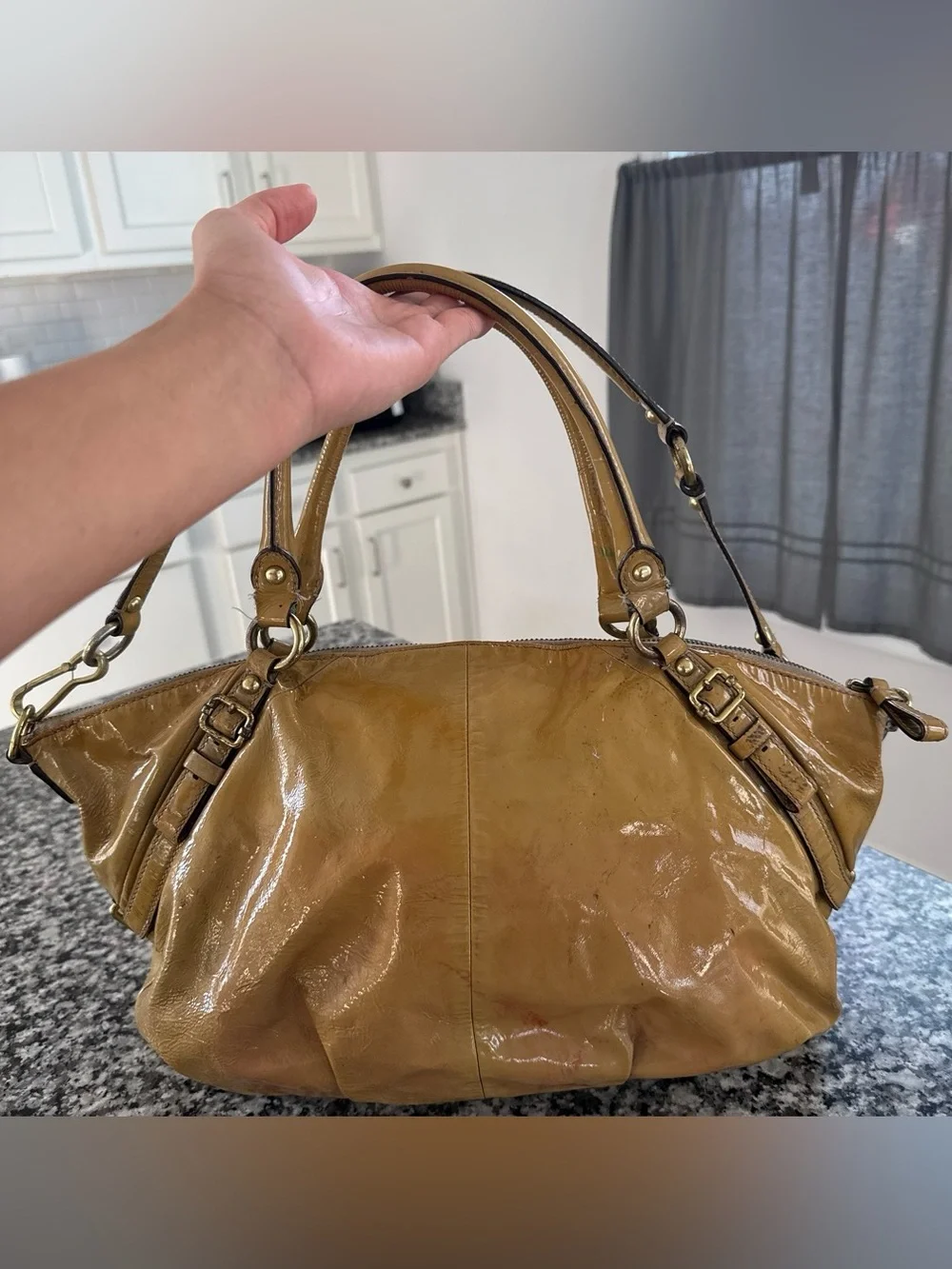 Vintage Coach bag Glossy Patent Leather Shoulder Bag in Mustard
